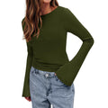  Y2K Clothes Casual Solid Color Boat Neck Bell Sleeve Fitted Going Out Tops